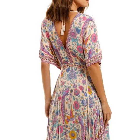 Boho Maxi Dress Long Floral Gown Deep V Front & Back with Tassel made in India - Picture 17 of 17